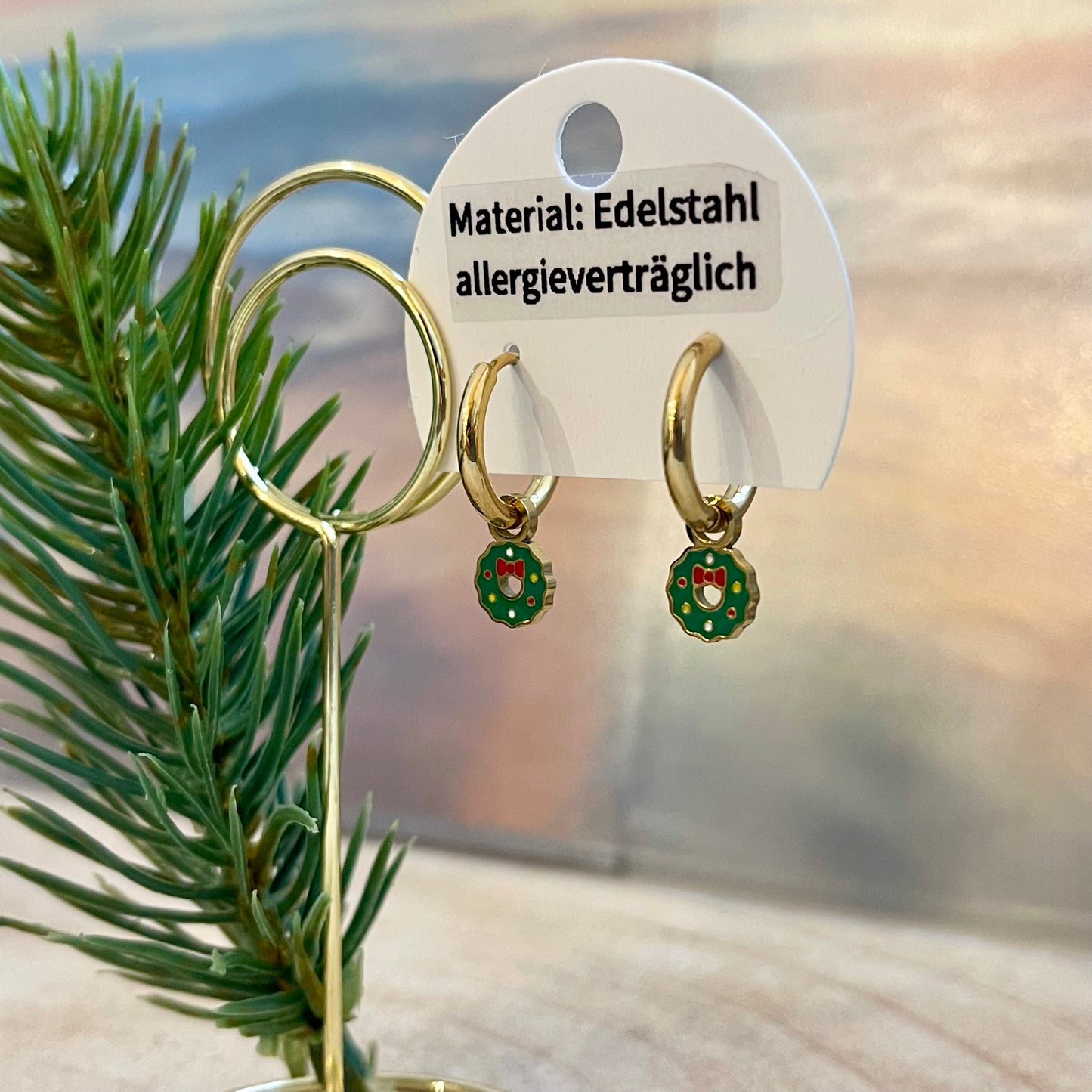 Edelstahl Ohrhänger Gold -Adventskranz-