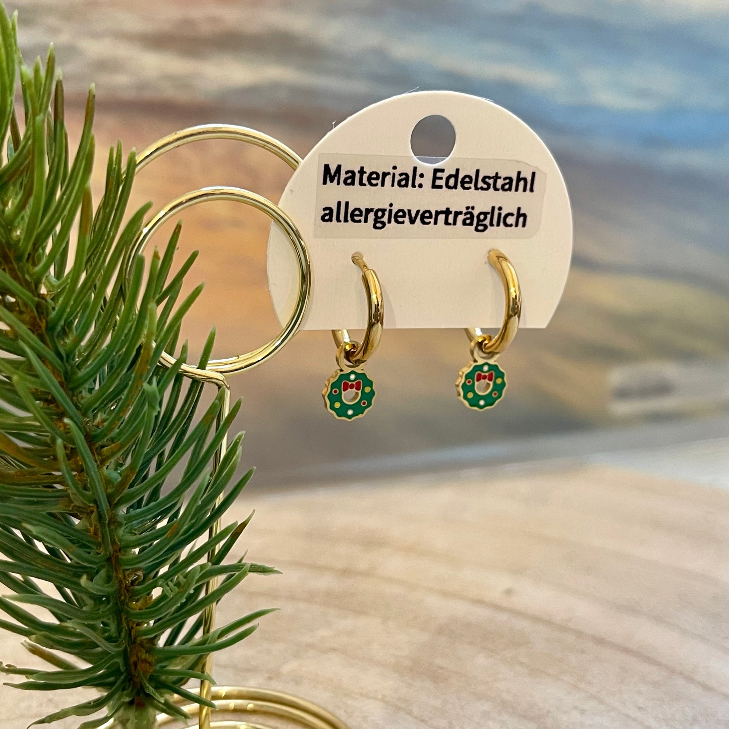 Edelstahl Ohrhänger Gold -Adventskranz-