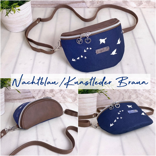 Bauchtasche *Vögel* Weiß/Nachtblau/Kunstleder Braun